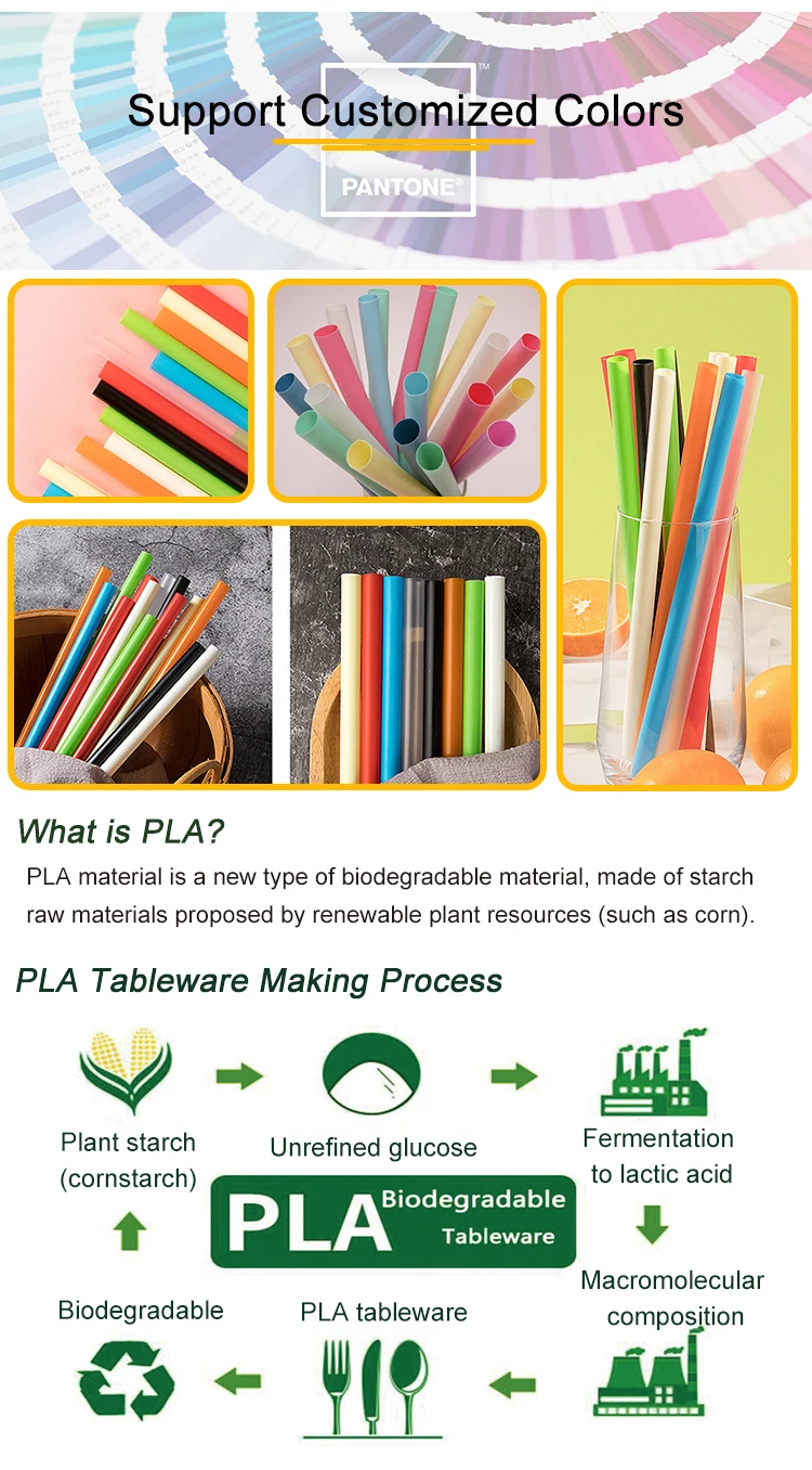 Eco Friendly Custom Clor 6 8 12Mm Disposable PLA Drinking Plastic Straws Iced Drink PLA Straw Individually Wrapped Biodegradable manufacture