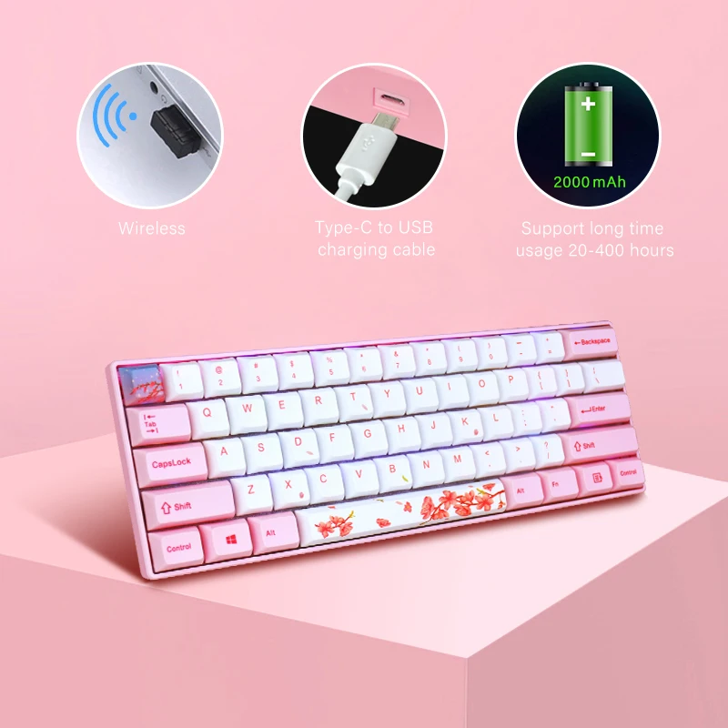 60% Pc Mechanical Tecladosp Gaming Keyboard Wireless 2.4ghz Usb Wired ...