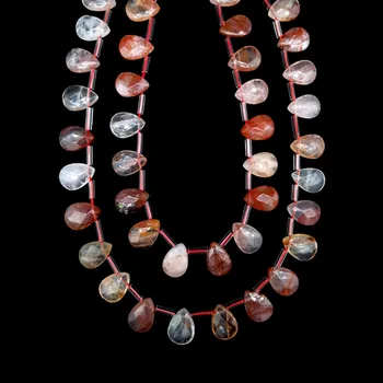 Strand Gemstone Quartz Hematoide Teardrop Faceted Beads Natural GemstoneJewelry Making Supplies