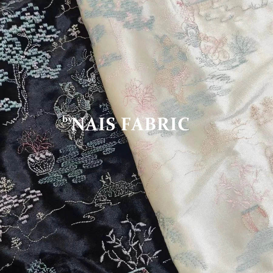 Nais Luxury Tree House Pattern Thick Winter Polyester Embroidered  Embossed 3d Flower Velvet Black Fabrics for Winter Clothing