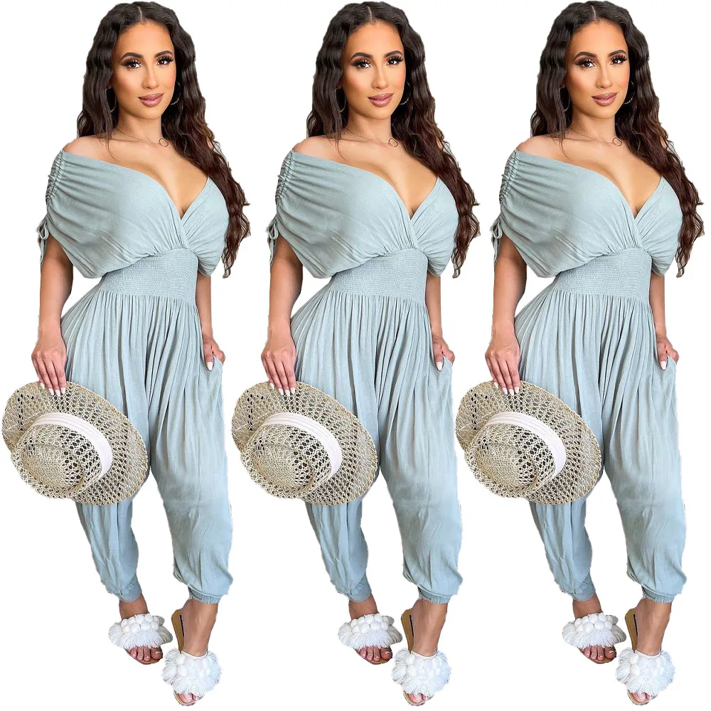 Vestido De Señora De Manga Abombada Con Cuello De Pico Profundo,Traje  Elegante Y Sexy Europeo - Buy Puff Manga Mono Vestido,Monos Mameluco De  Verano De Las Mujeres,Cuello En V Mono Product on