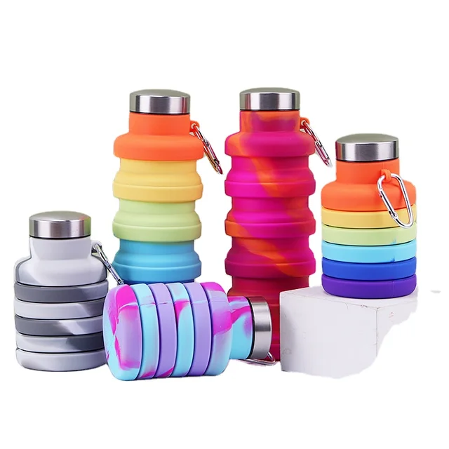 Silicone Collapsible Water Bottles 16oz 500ml Portable Foldable Expandable Sport Bottle