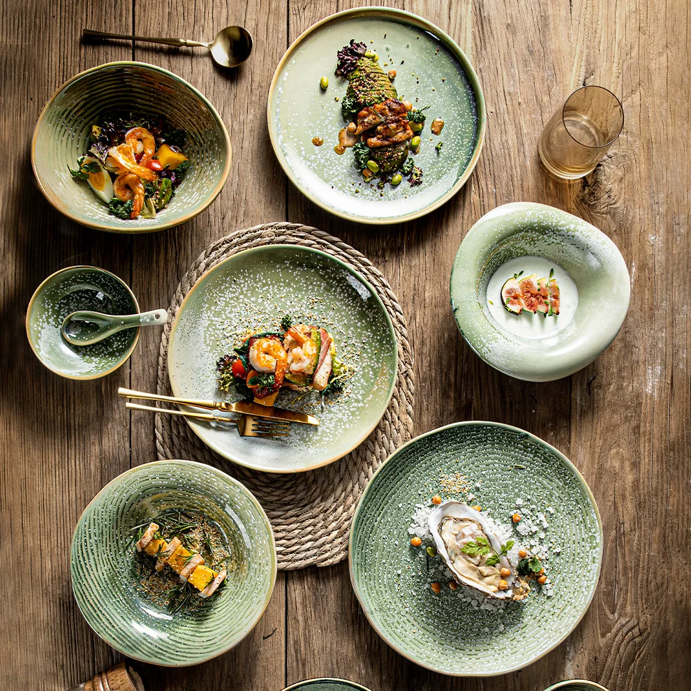 Custom Logo Porcelain Dinnerware Dinner Platos Vajilla Catering Reactive  Nordic Flat Ceramic Steak Dishes Plate for Restaurant