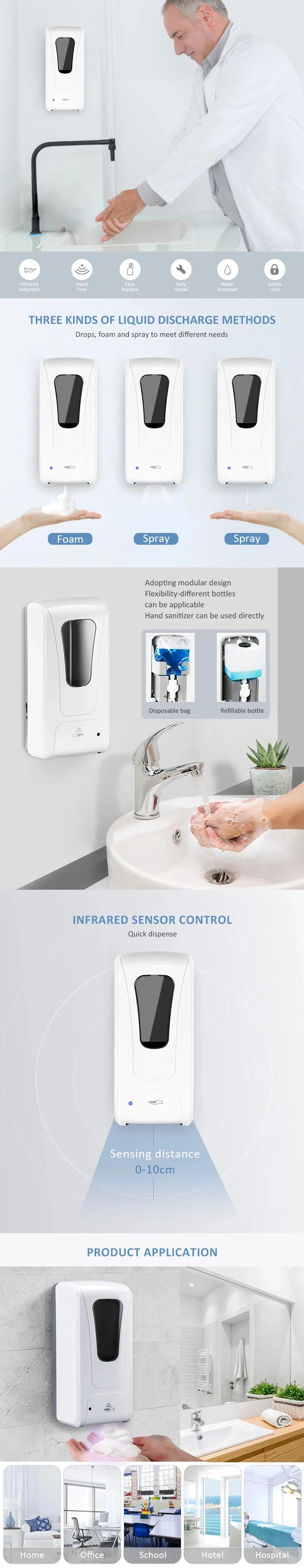 Auto Hand Foam Smart Infrared Automatic Sensor Wall Mounted 1000ml Touchless Liquid Soap Dispenser spray/drop sanitizer
