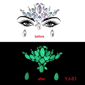 Luminous Stickers Crystal Gem Glow In The Dark Body Face Eyebrow Forehead Jewels For Party Festival Body Art Tattoo Sticker