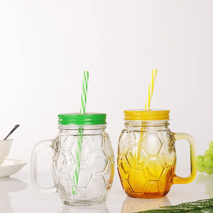 500ml Gradient Color Football Shape Water Mason Glass Jar With Handle