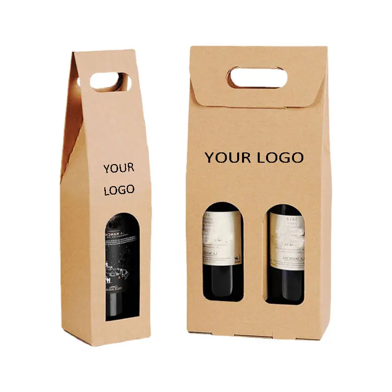 Wholesale Sac Cadeau Custom Logo Design Printing Hand-held Wine Gift Packaging Bag Paper Kraft Red Wine Bags for Wine Bottles