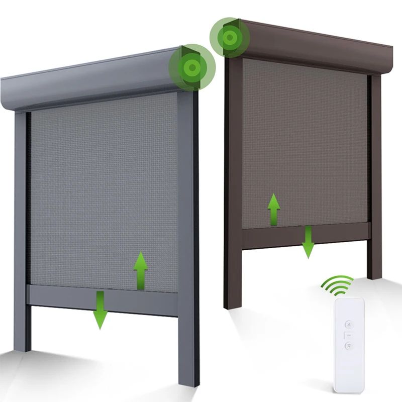 Motorized Outdoor Patio Shades Roll Up Blinds For Porch Waterproof Work Smart Motor Remote