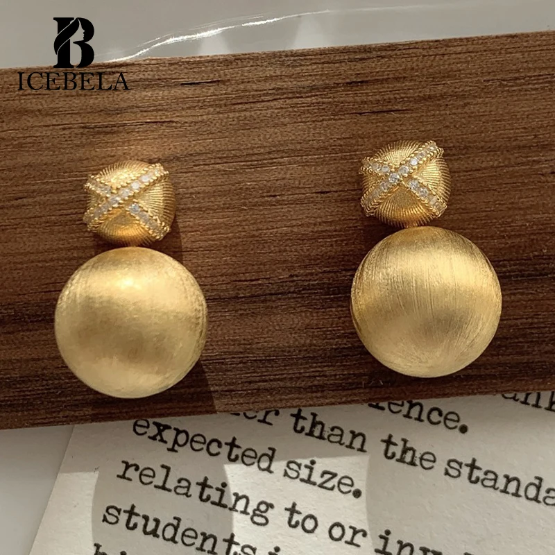 ICEBELA 925 Sterling Silver Earrings Circular Charms 18k Gold Plated Zirconia Fine Jewelry Earring Women Stud Earrings for Girls