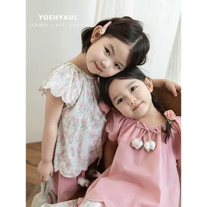 YOEHYAUL LX0182 Girls Tulip Series 2026 Summer Sweet and Cute Sleeveless Dress Puff Sleeve Baby Sweater Multi-piece Set