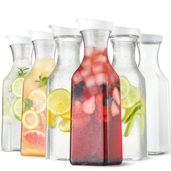 Wholesale Custom 50 Oz Water Carafe with Flip Top Lid Clear Plastic Square Juice Container Pitcher