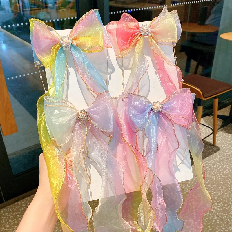 Аксессуары для волос с бантом для девочек, заколки для волос для детей, милые заколки для волос с лентой