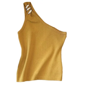 Women's Sexy Thai-Style A-Line T-Shirt 100% Cotton Sloping Shoulder Design Best Summer Sweaters Thin Thickness Knitted