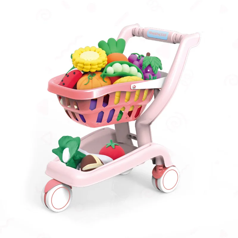Mini Shopping Cart Trolley Toy Pink for Kids Pretend Play Toys Games 