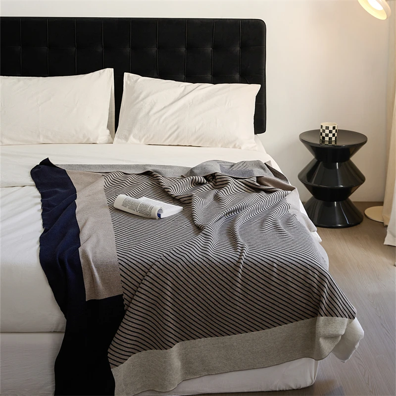 The Comfortable Adult Knitted Blanket With Simple Striped Plaid Brings You Warmth syg supplier