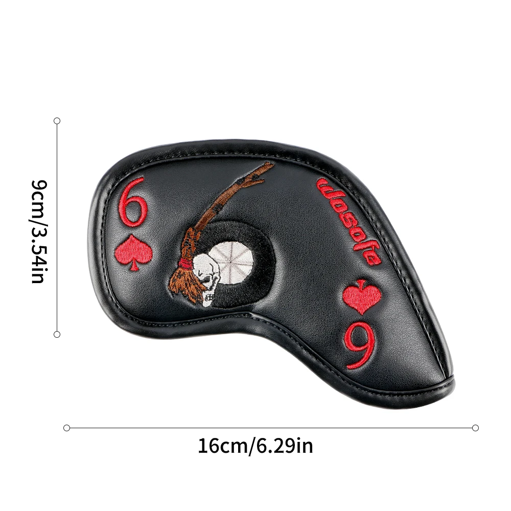 New Design High Quality Black Brown Cartoon Poker Embroidery Wear-resistant Portable 9 Pcs/set Iron PU Leather Golf Headcovers