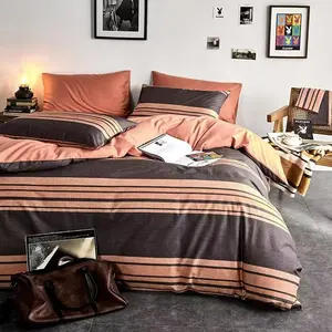 Wholesale 100% Pure Cotton Striped Fabric Eco-Friendly Breathable Twill Geometric Print In-Stock Home Decor Bedding Woven Fabric