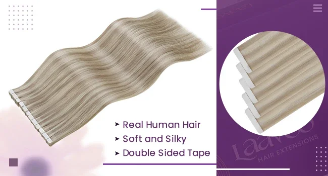 Laavoo Remy Tape in Hair Extensions 100% Real Brazilian Hair Straight Natural PU Skin Weft Tape in Hair 20Pcs_voghion.com
