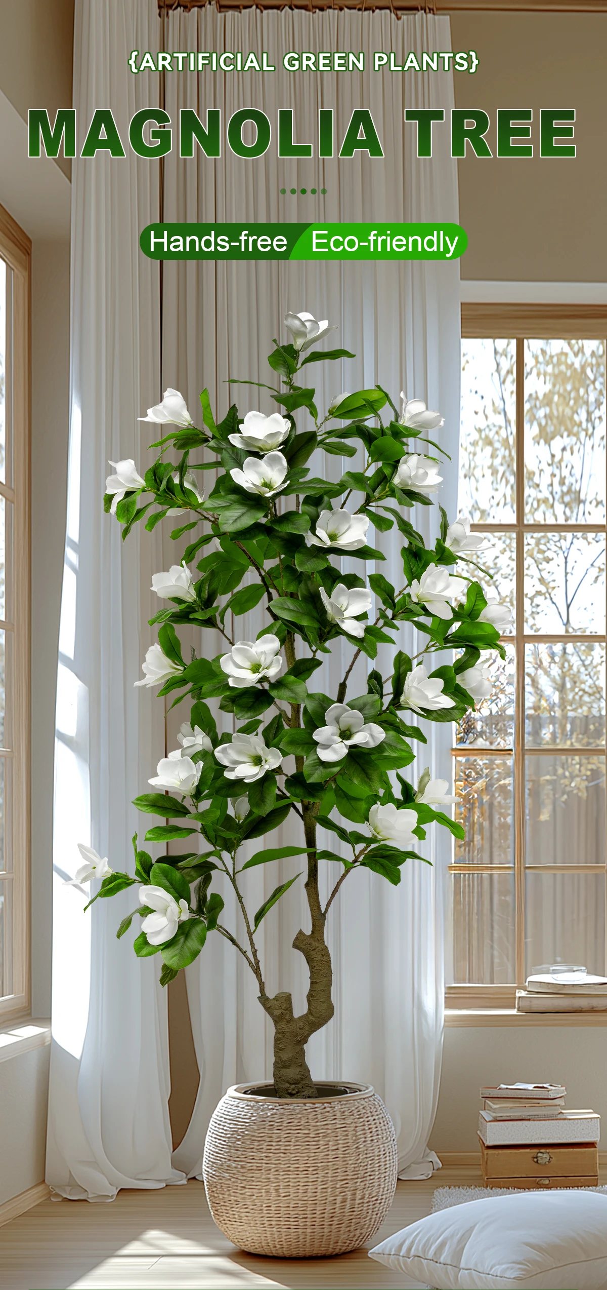 Realistic PE Artificial Magnolia Camellia Bonsai Tree Plastic Flower Indoor/Outdoor Wedding Birthday Party Landscaping details