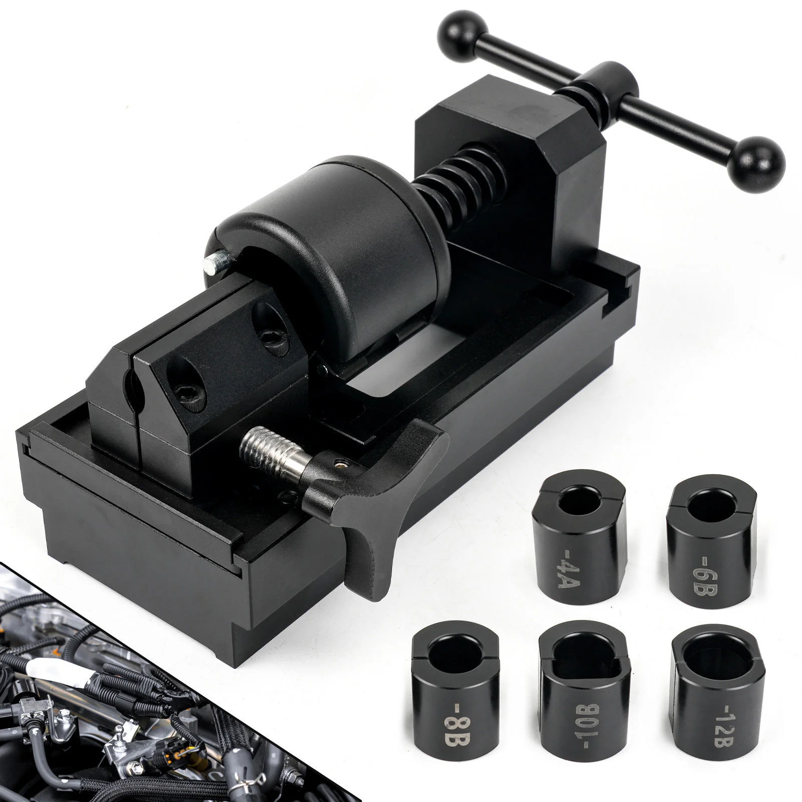 TEBAK Black Aluminum Fuel Line Fittings Installation Tool Kit for -4 to -16 Hose End Socket Nuts Fuel Pump Parts Repair Tool