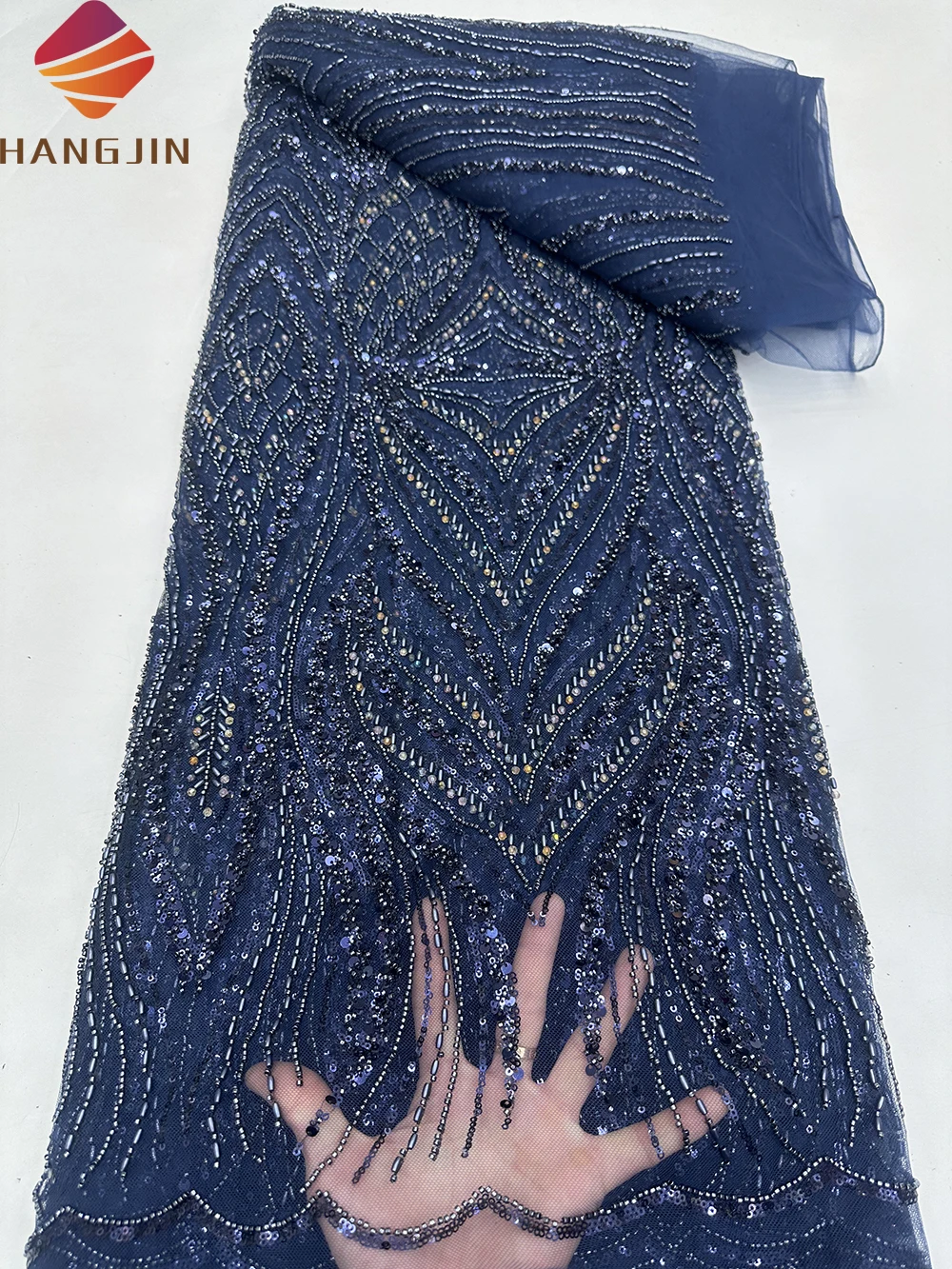 Latest Design Sequins Embroidery African French Tulle Lace Heavy Beaded Luxury 3D Lace Fabric With Sequence