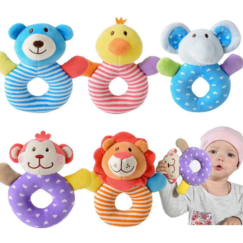 Мягкие погремушки для новорожденных на заказ Мультяшные животные прорезыватель плюшевые детские