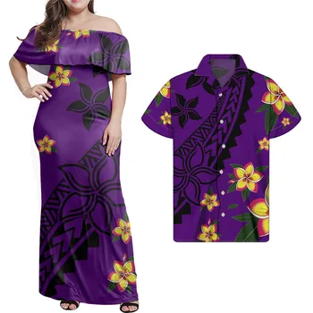 Purple Polynesian Tribal Samoa Puletasi Off Shoulder Dresses Plus Size ...