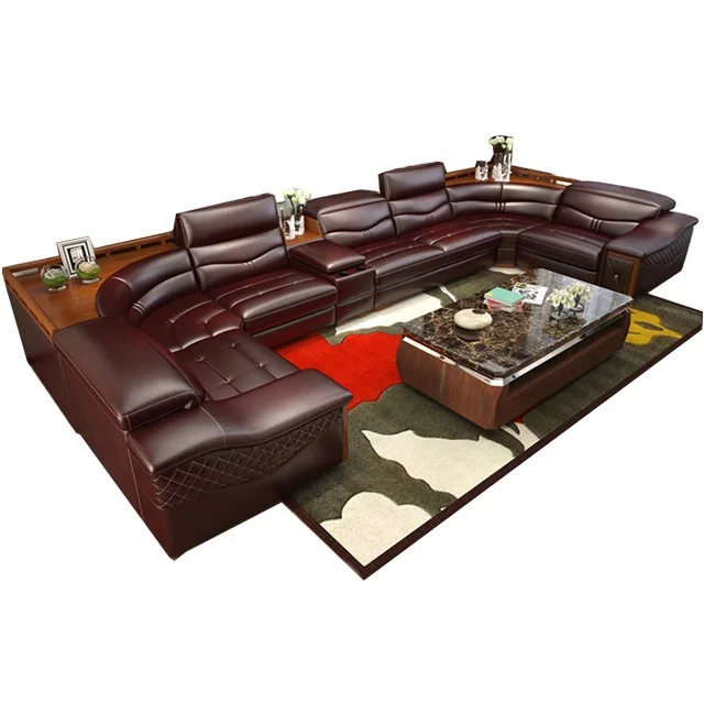 Dedao Factory Modern Design Sofa Multifunctional Adjustable Height USB Interface U Shape Leather Living Room Sofa Set Furniture