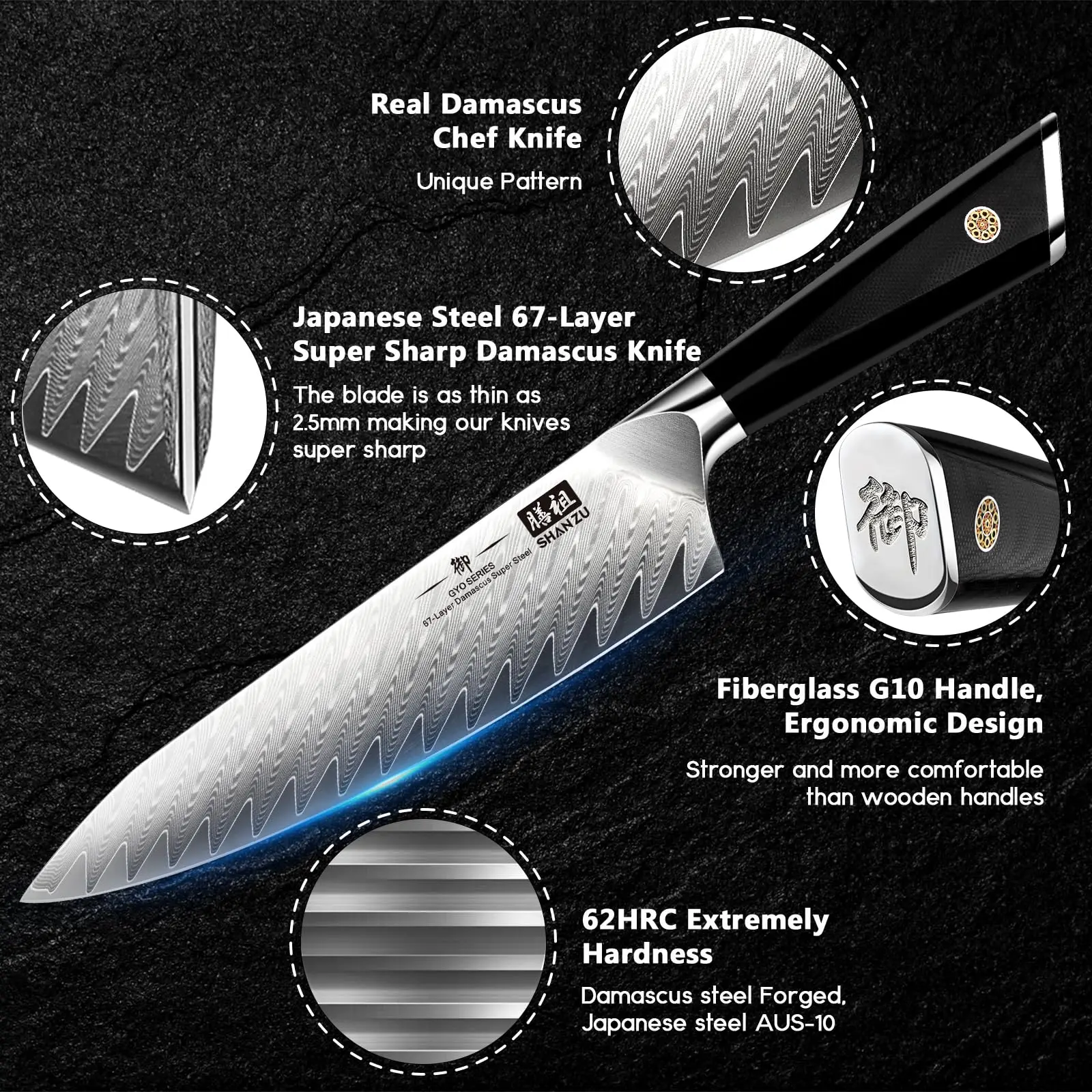 CHEF AKIYAMA ORIGINAL JAPANESE KNIFE 燕三条 SHAN ZU GYO Series Damascus Chef Knife 8inch Japanese Steel