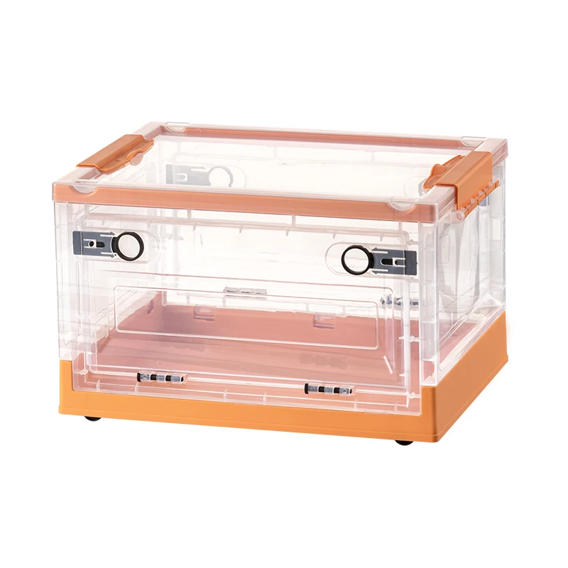 Factory Stock 28L Plastic Stackable Folding Storage Box with Double Door and Lids Large Capacity Containers Bins Baskets