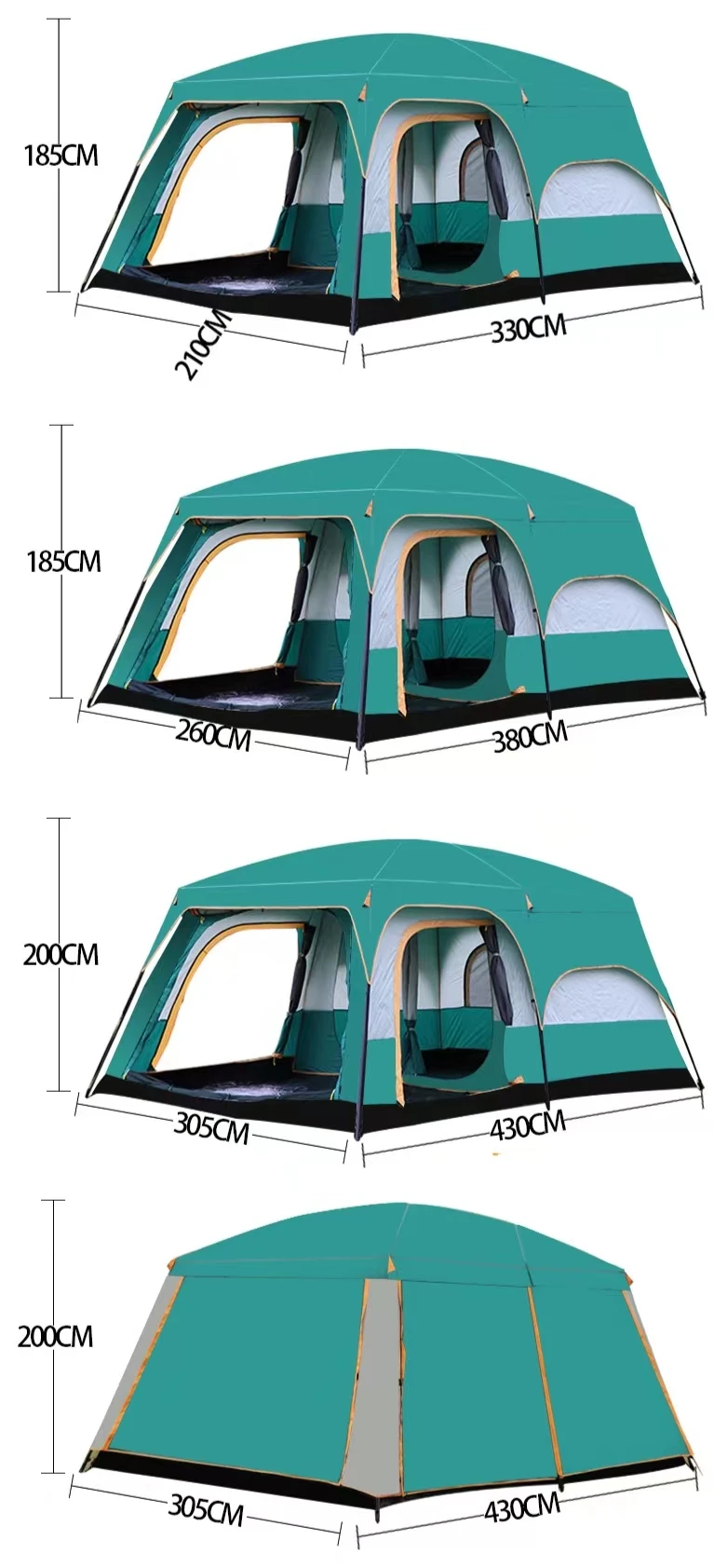 Big Outdoor Tent Two Room And One Hall 12 Persons Waterproof Family