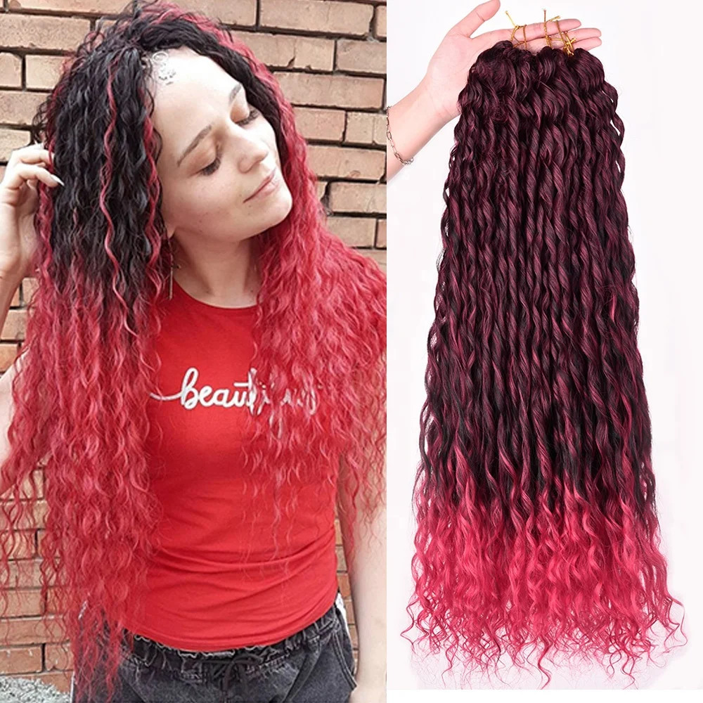 24 Deep Wave Faux Locs Crochet Hair Ombre Goddess Locs Crochet Braids  Extension