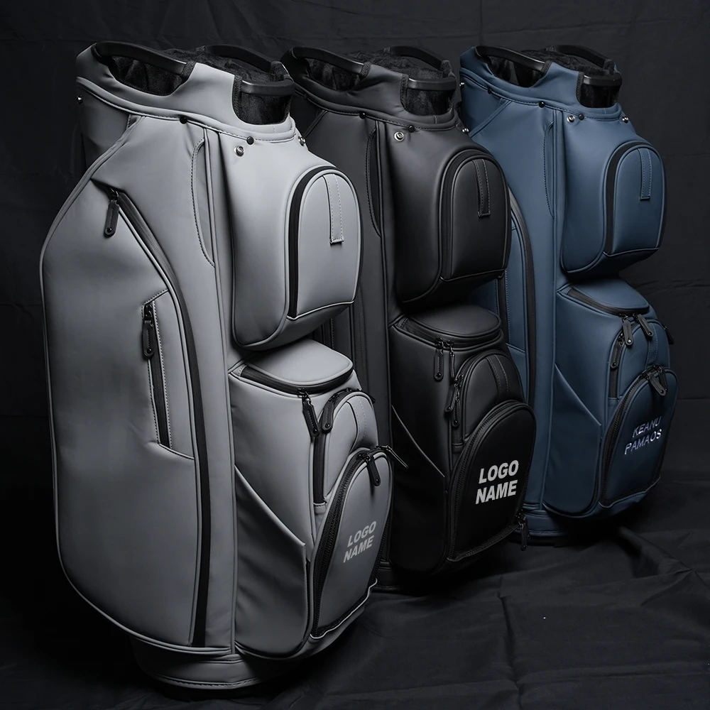 ASL GOLF Custom Logo Pu Leather Waterproof Black Blue Gray Golf Staff Tour Bag Holder 14 Way Divider Golf Cart BAG for Men