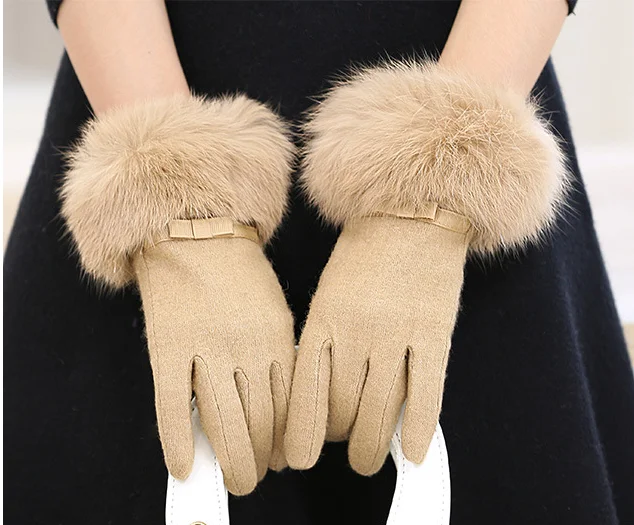 Warm Winter Gloves with Rabbit Fur Stylish Functional