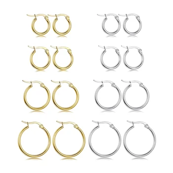 Arete wholesale trendy stainless steel multi size gold huggie ear rings set big large circle hoop earrings fashion women jewelry