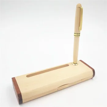 Wood Pen Case with Stand Holder Luxury Custom Engraved Logo Wood Pen Set