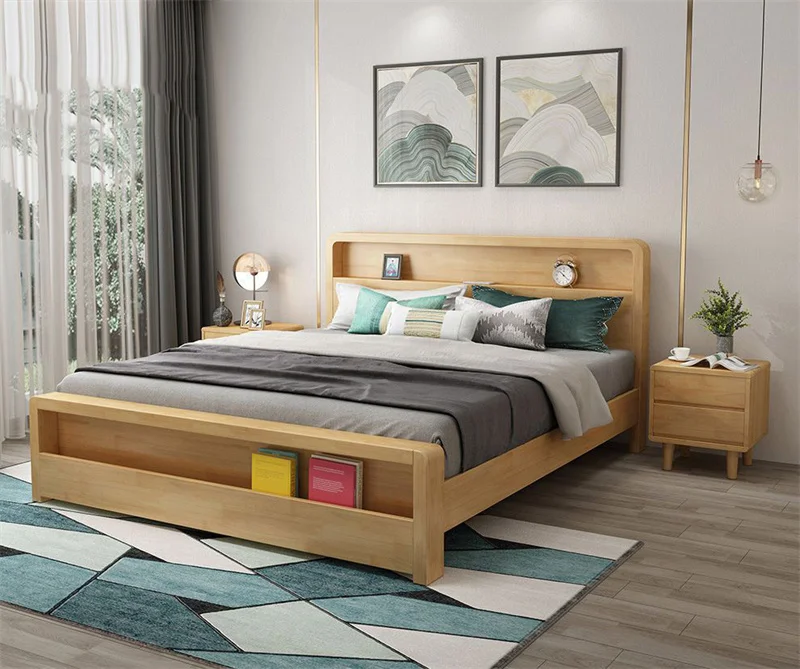 Full Solid Wood Bed Master Bedroom White 1.8m Double Bed Modern ...