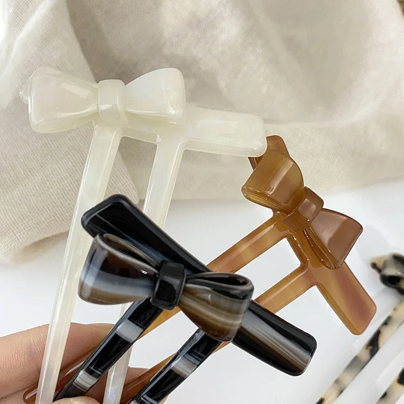 DOWELL Корейский простой ретро Модный Леопардовый ацетат U-образный бант для волос для женщин