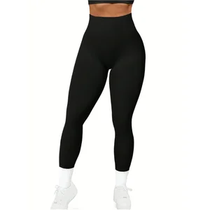 Seamless Solid Yoga Leggings Breathable Wrinkle-Resistant High Waist Slim Fit Outdoor Running  Gym Activewear Women