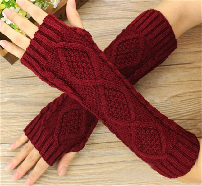 Оптовая продажа 2022 модные дамские сапоги-ботфорты рукава-е акриловые вязаные теплые зимние перчатки без пальцев с 8 видов