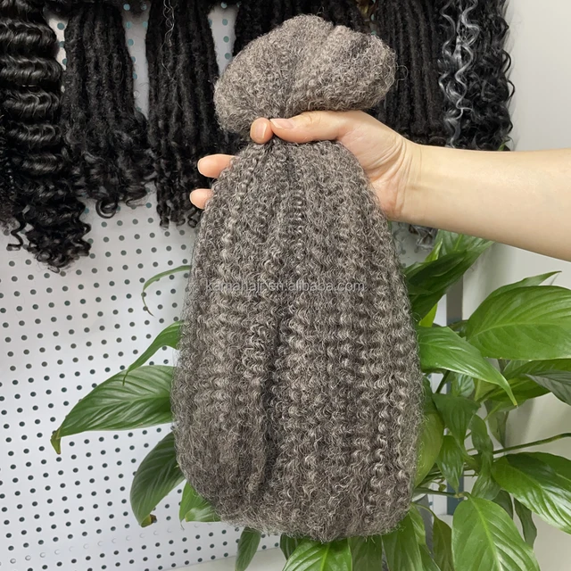 KAMA Remy Brazilian Salt and Pepper Human Hair Extensions Curly Afro Kinky Bulk Crochet Twist Braiding for Salt and Pepper Color