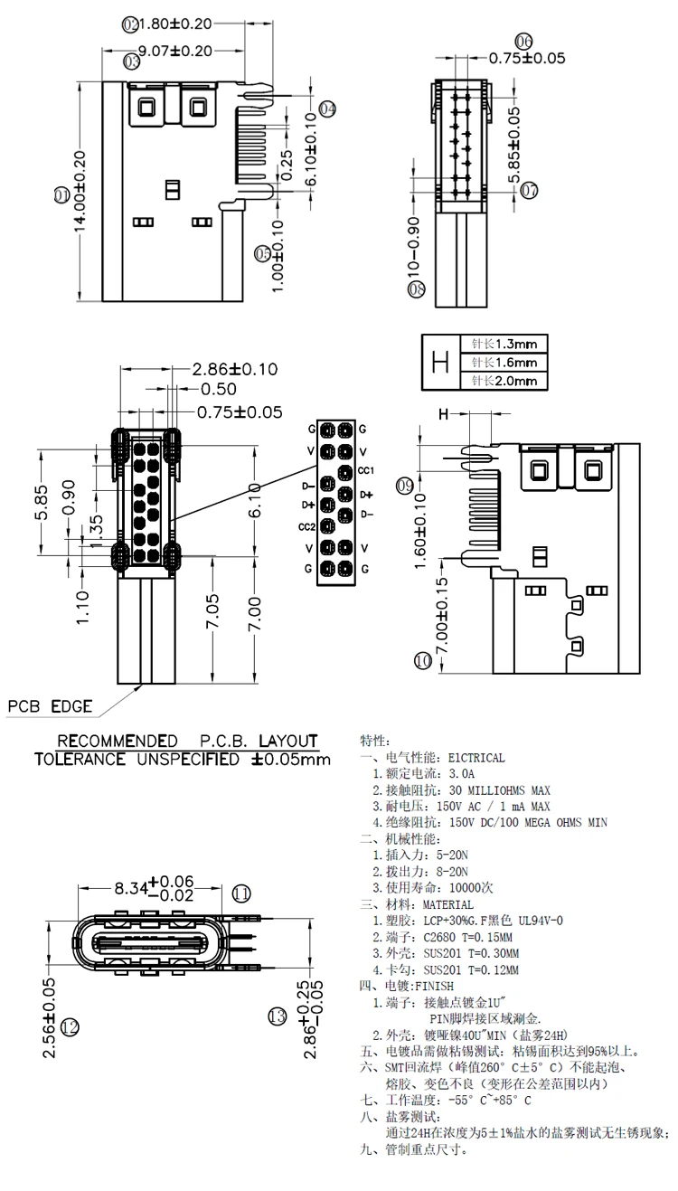 Molex-2169890001 Analogue 90° Right Angle USB Type-C Female