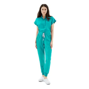 High Quality 2-Way Stretch Spandex V-Neck Hospital Scrubs for Women Short Sleeve Summer Medical Uniforms Wholesale