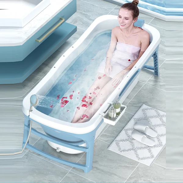 Bañera plegable portátil extra grande de 53 pulgadas con marco de metal  para adultos, bañera familiar con cubierta para baño pequeño, bañera gruesa  de