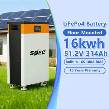 SOEC 16KWh ESS 314Ah 300Ah Lithium LifePO4 Battery Pack Off-grid Solar System 51.2V 100A BMS  for Home Energy Storage