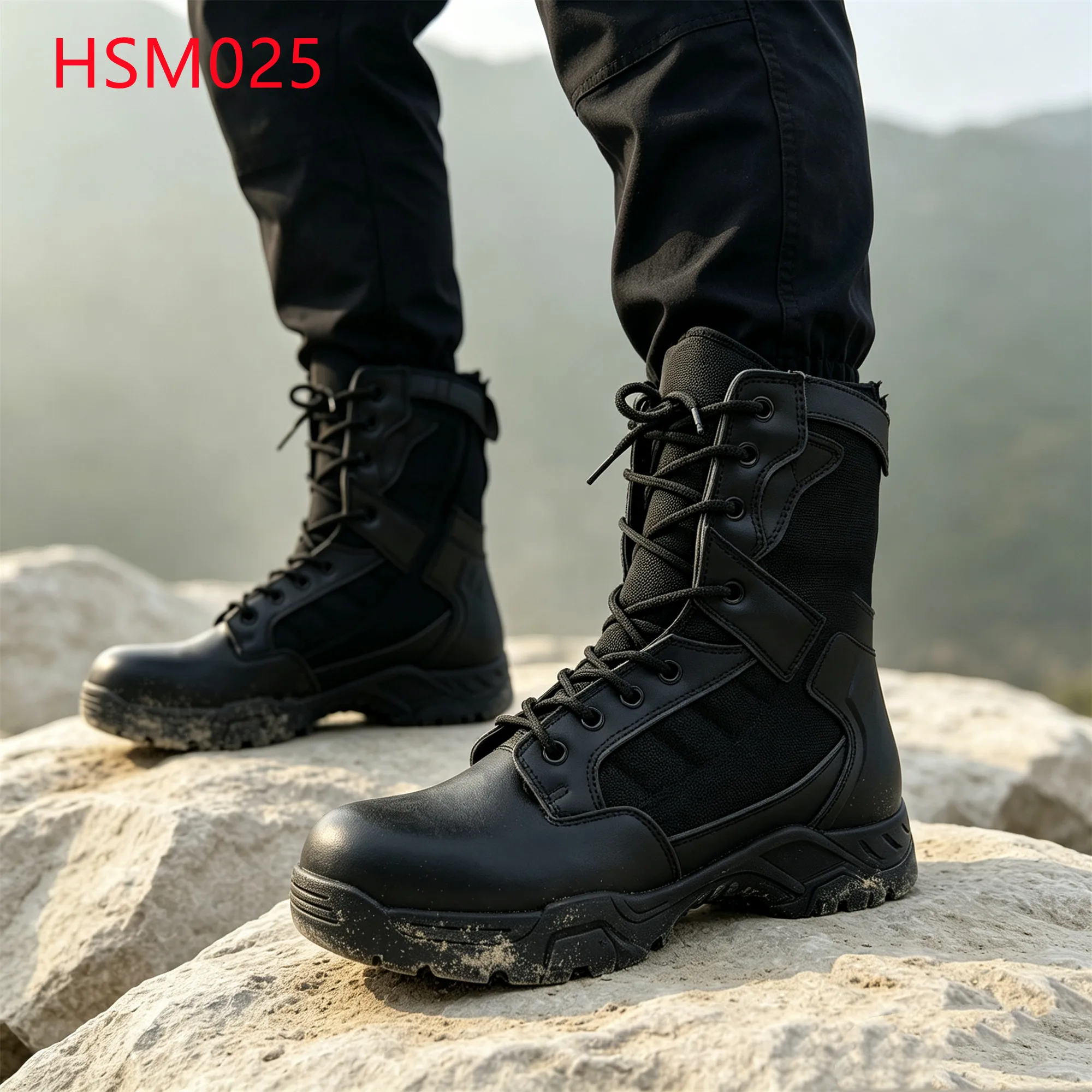LXG,Coastal Patrol Curved Zipper Design Hua Singh Combat Boots Anti-impact Rubber Outsole Leather Tactical Gear Boots HSM025