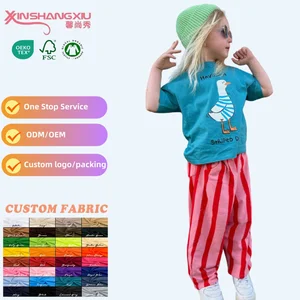 Summer Kids Unisex 2pcs Kids Clothing Set Solid Cotton Oversized T-shirt and Stripe Pants Summer Girls Clothes Set