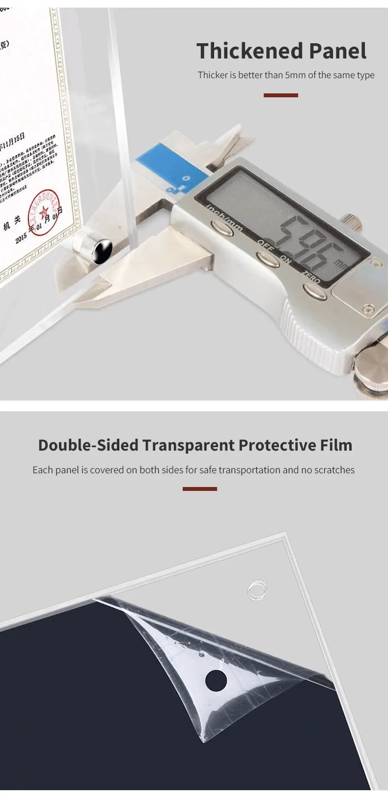 Customized A4 A5 A3 Tabletop Acrylic Certificates Document Display Stand Wall-mounted Clear Acrylic Picture Frame details