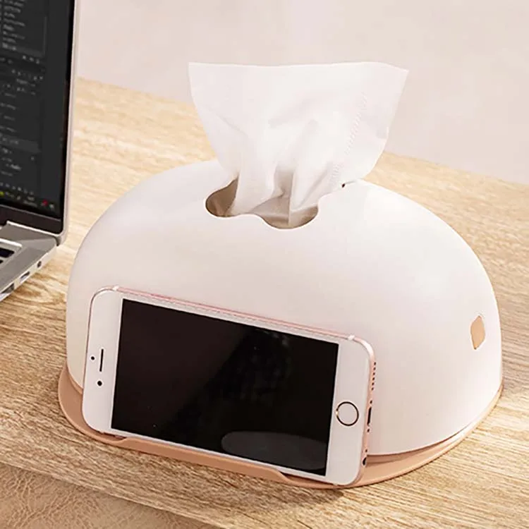 OEM Custom Printed Business Facial Tissue Box Napkin Holder Plastic Desktop Tissue Boxes with Mobile Phone Holder Wholesale