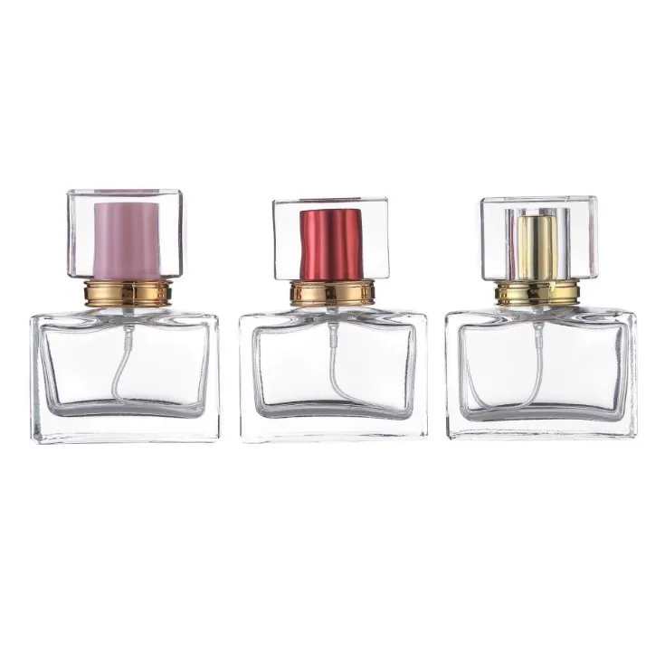 30ml Square Glass Perfume Bottle With Pump Sprayer Empty Glass Bottle for Packaging Screen Printing 100ml Volume